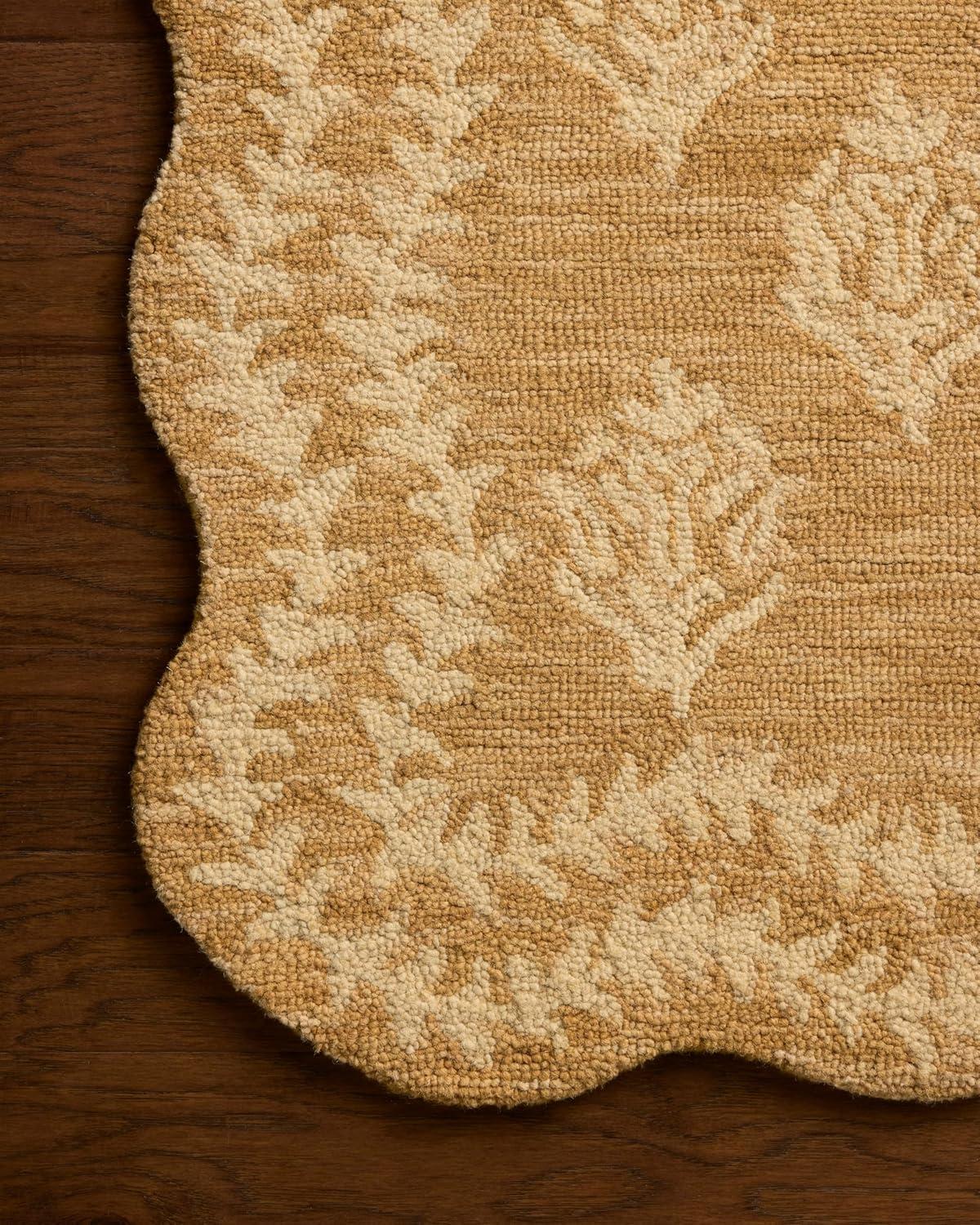 image:imageLoloi Rifle Paper Co Lisette Collection LST01 WheatIvory 18 x 18 Sample Rug Wool Natural Scallop Wavy Floral Textured Living Room Bedroom Dining CarpetWheat Ivory