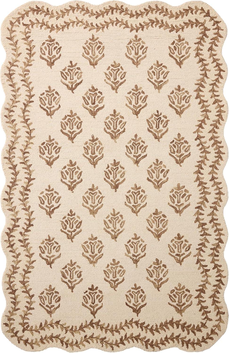image:imageLoloi Rifle Paper Co Lisette Collection LST01 WheatIvory 18 x 18 Sample Rug Wool Natural Scallop Wavy Floral Textured Living Room Bedroom Dining CarpetIvory Natural
