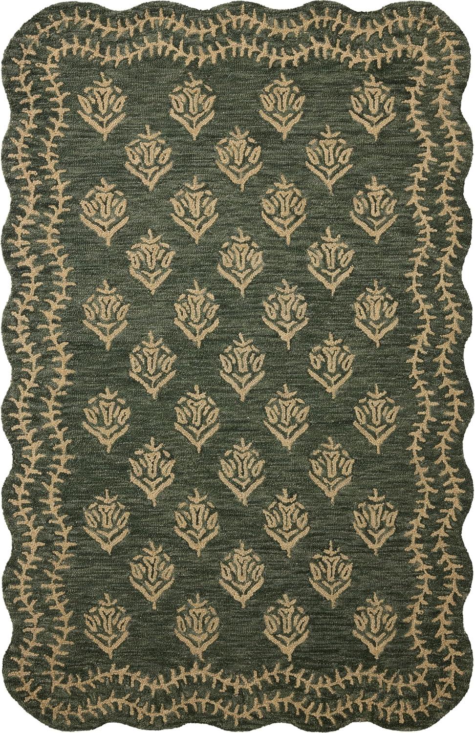 image:imageLoloi Rifle Paper Co Lisette Collection LST01 WheatIvory 18 x 18 Sample Rug Wool Natural Scallop Wavy Floral Textured Living Room Bedroom Dining CarpetForest Oatmeal