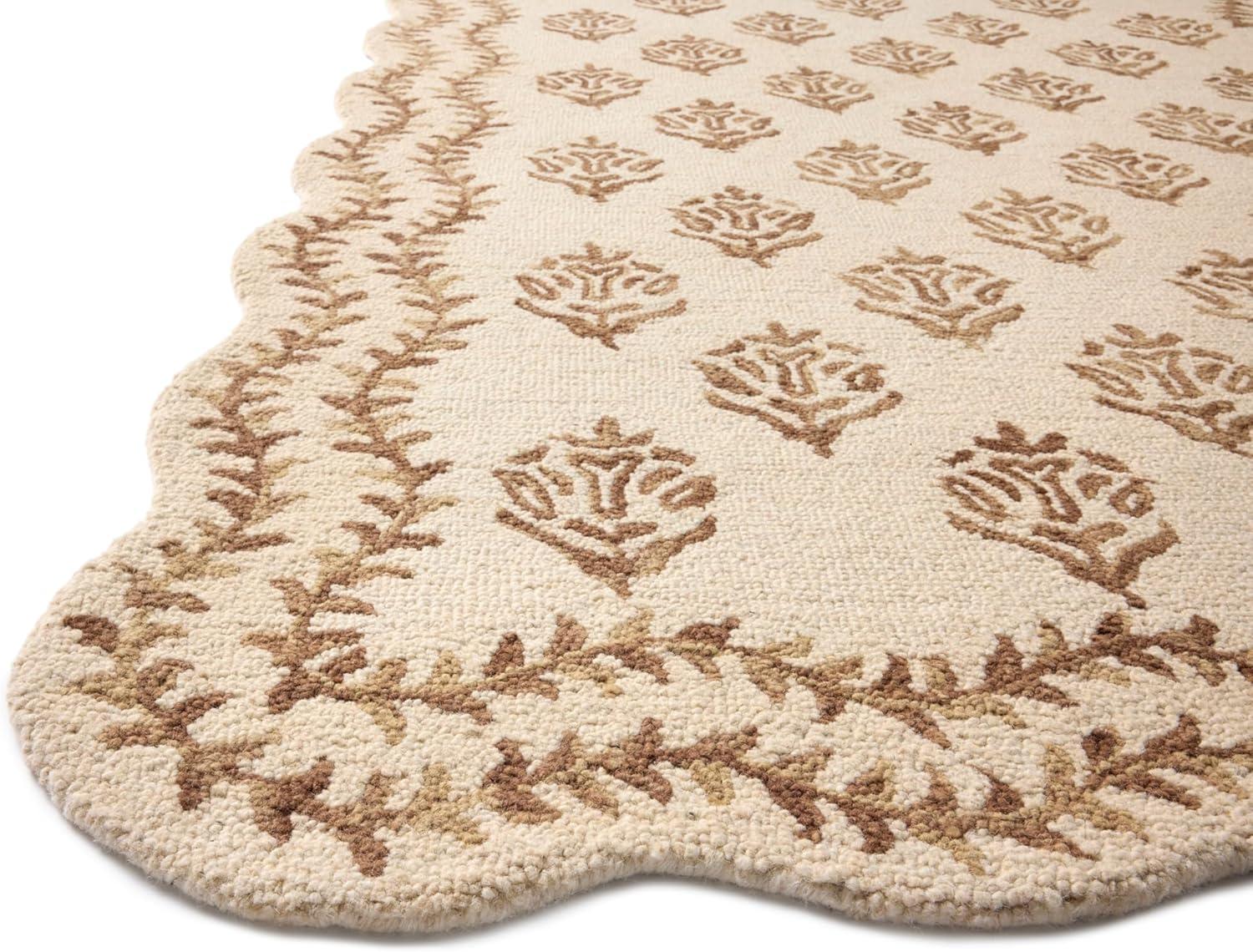 image:imageLoloi Rifle Paper Co Lisette Collection LST01 WheatIvory 18 x 18 Sample Rug Wool Natural Scallop Wavy Floral Textured Living Room Bedroom Dining CarpetIvory Natural
