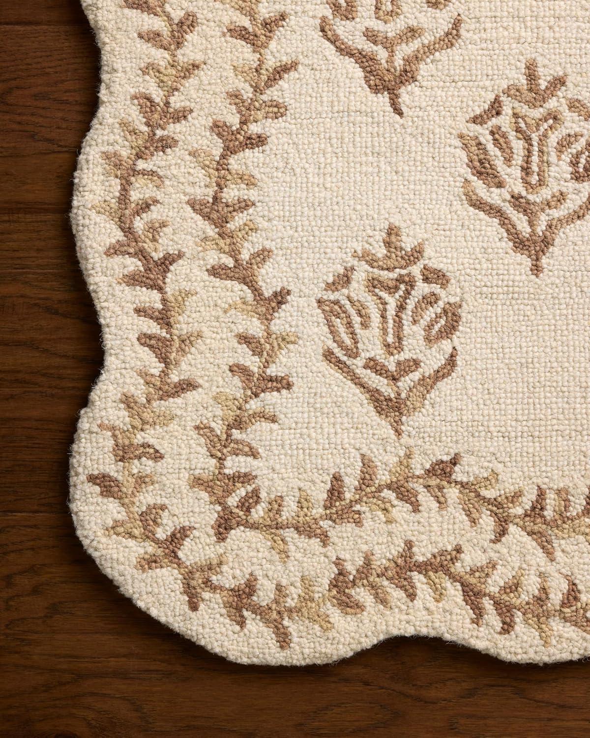 image:imageLoloi Rifle Paper Co Lisette Collection LST01 WheatIvory 18 x 18 Sample Rug Wool Natural Scallop Wavy Floral Textured Living Room Bedroom Dining CarpetIvory Natural