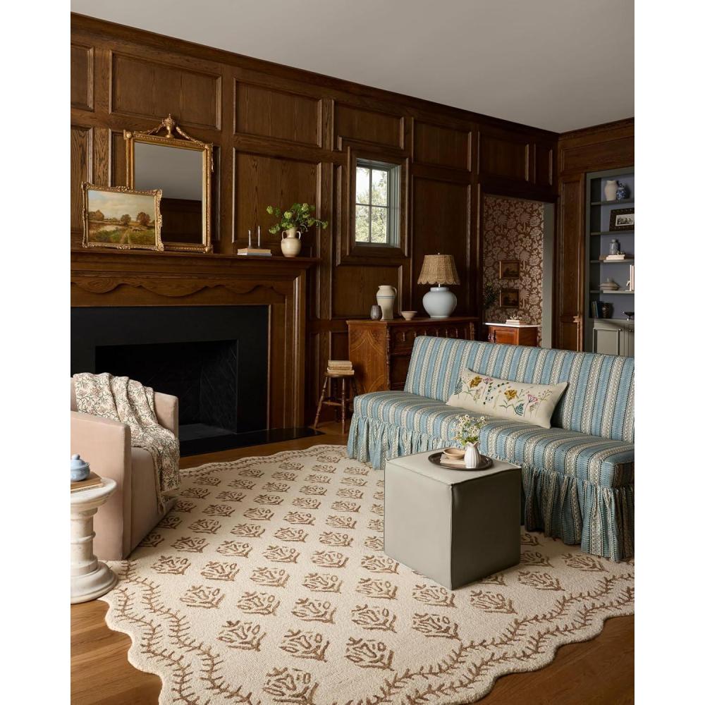 image:imageLoloi Rifle Paper Co Lisette Collection LST01 WheatIvory 18 x 18 Sample Rug Wool Natural Scallop Wavy Floral Textured Living Room Bedroom Dining CarpetIvory Natural