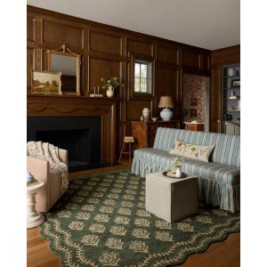 Loloi Rifle Paper Co. Lisette Collection LST-01 Wheat/Ivory 18″ x 18″ Sample Rug Wool, Natural, Scallop, Wavy, Floral, Textured, Living Room, Bedroom, Dining, Carpet(Forest / Oatmeal)
