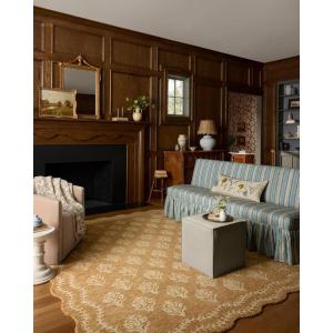 Loloi Rifle Paper Co. Lisette Collection LST-01 Wheat/Ivory 18″ x 18″ Sample Rug Wool, Natural, Scallop, Wavy, Floral, Textured, Living Room, Bedroom, Dining, Carpet(Wheat / Ivory)
