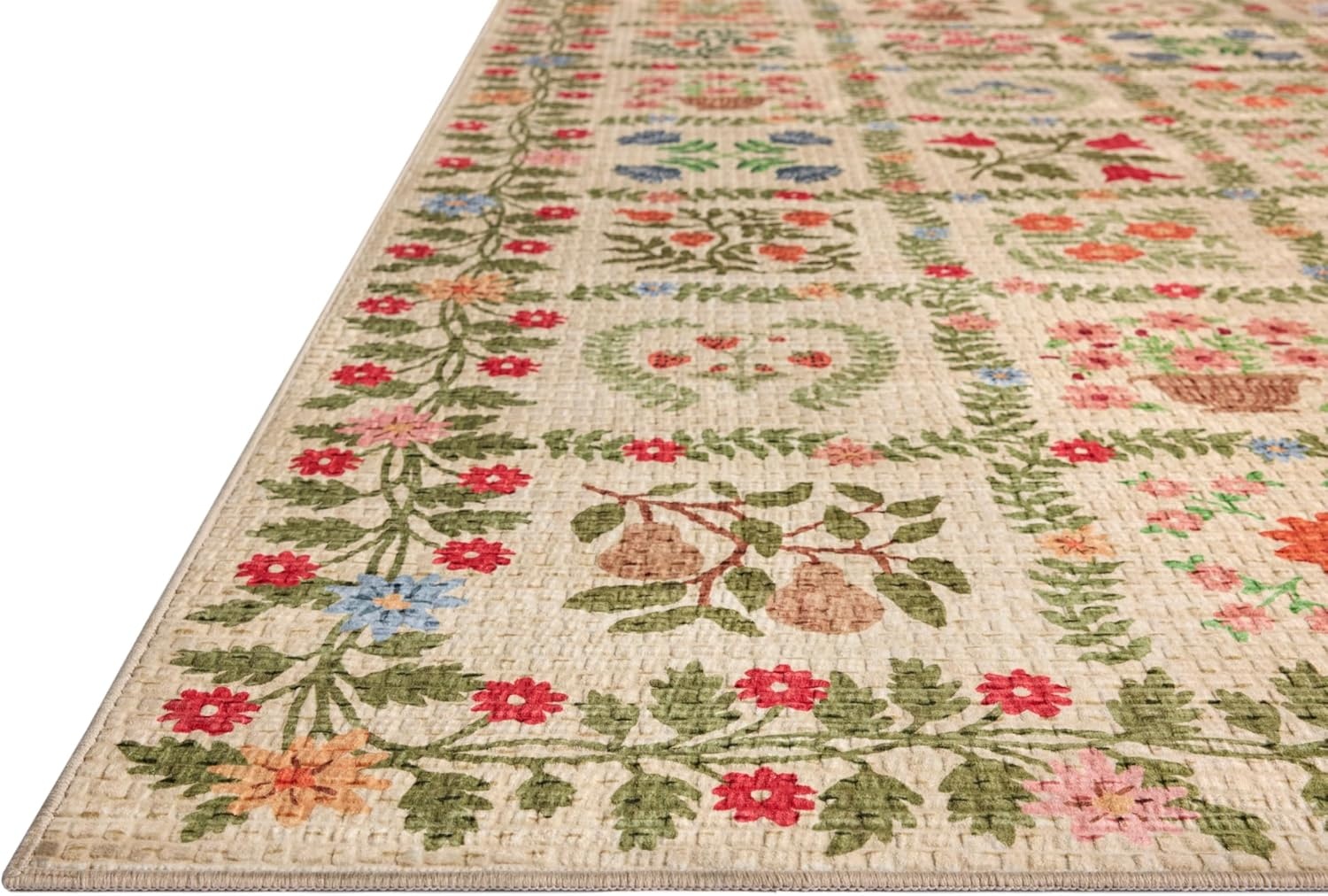 image:imageLoloi Rifle Paper Co Orchard Collection ORH05 NaturalMulti 26 x 116 Runner Rug Machine Washable Floral Vintage Inspired FarmhousePrintedLow PileSoftLiving RoomBedroomDiningCarpetBeige Multi