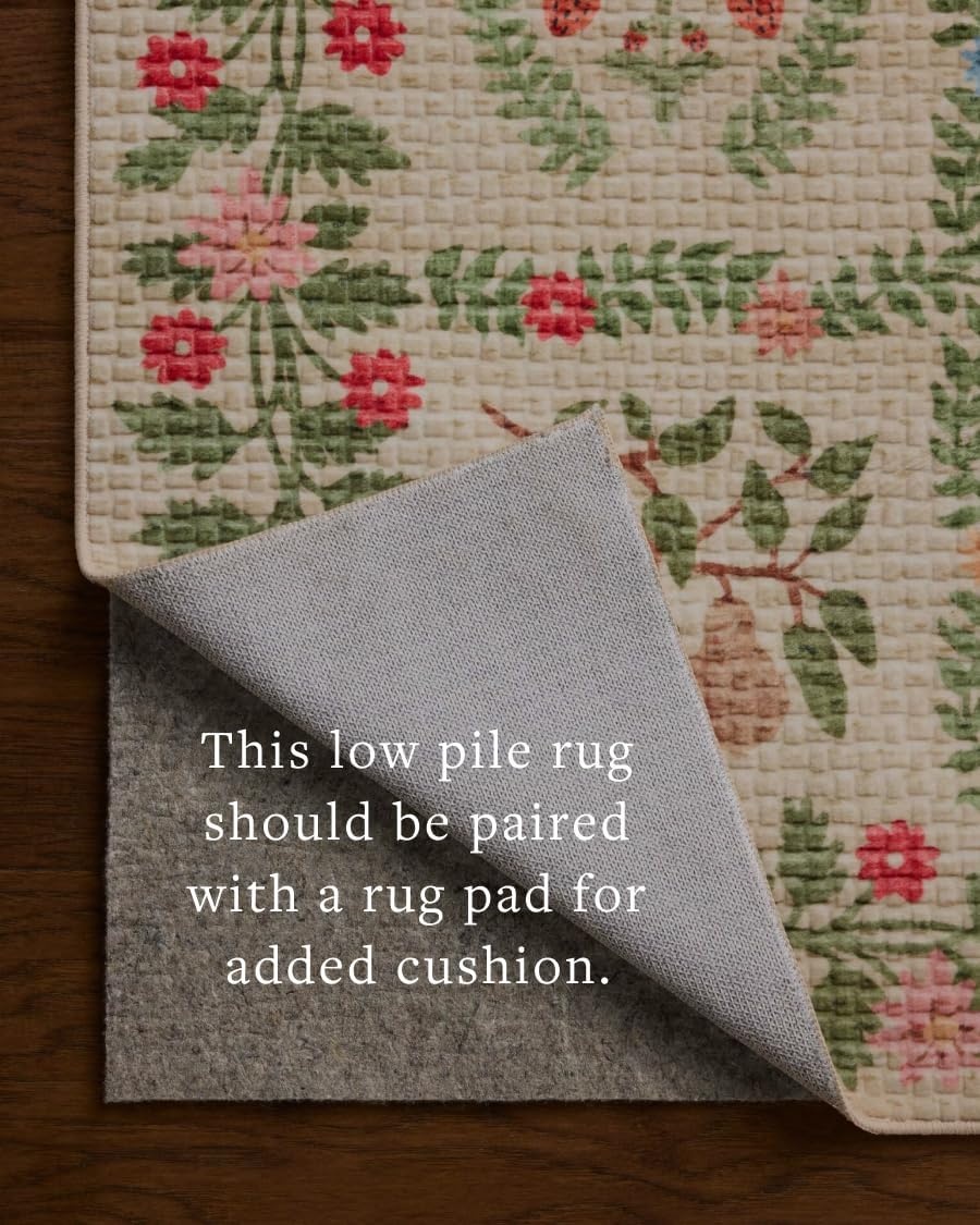 image:imageLoloi Rifle Paper Co Orchard Collection ORH05 NaturalMulti 26 x 116 Runner Rug Machine Washable Floral Vintage Inspired FarmhousePrintedLow PileSoftLiving RoomBedroomDiningCarpetBeige Multi