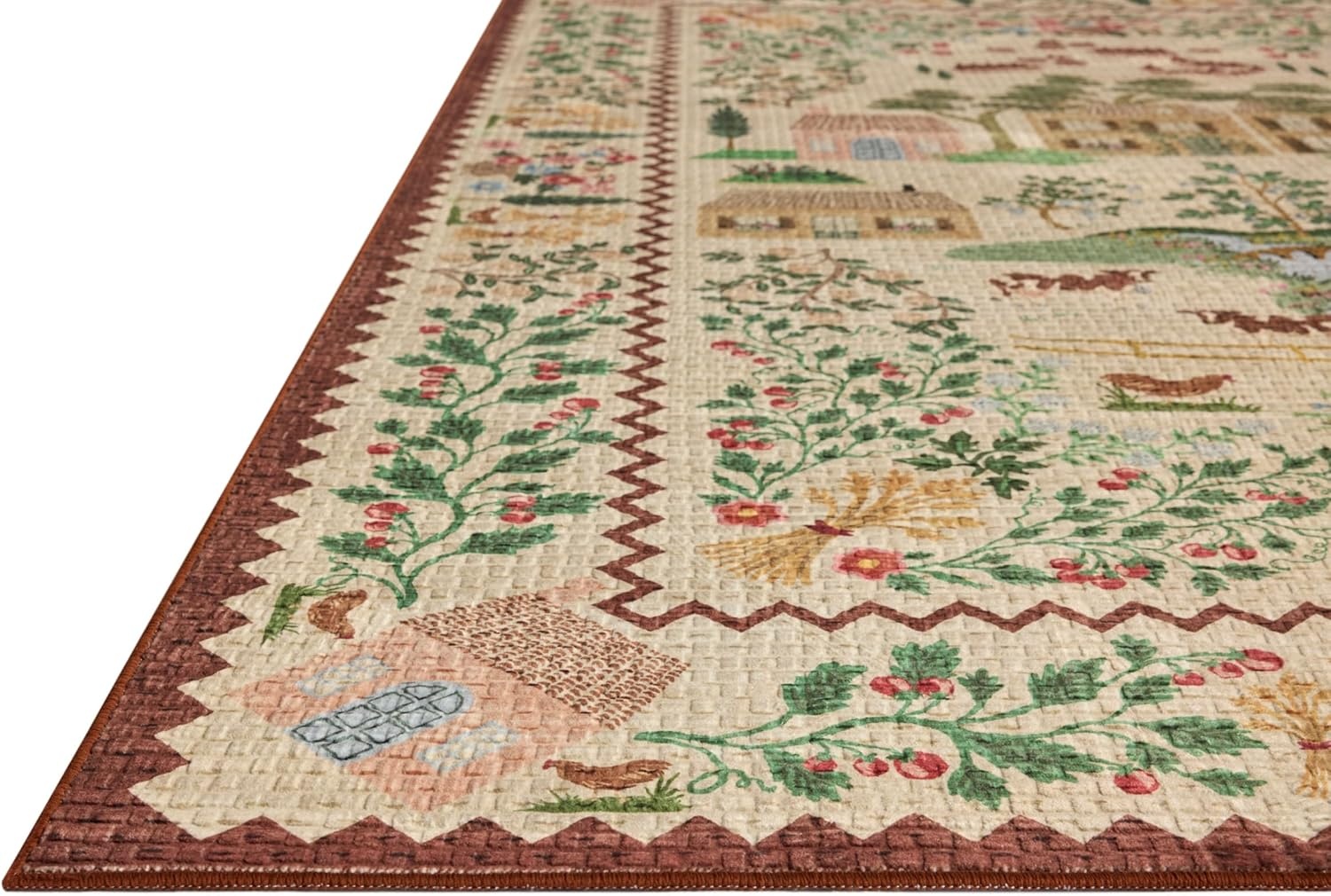 image:imageLoloi Rifle Paper Co Orchard Collection ORH05 NaturalMulti 26 x 116 Runner Rug Machine Washable Floral Vintage Inspired FarmhousePrintedLow PileSoftLiving RoomBedroomDiningCarpetAntique Ivory Multi