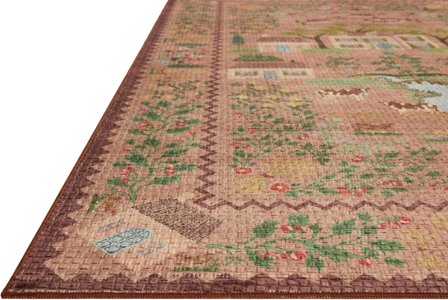 image:imageLoloi Rifle Paper Co Orchard Collection ORH05 NaturalMulti 26 x 116 Runner Rug Machine Washable Floral Vintage Inspired FarmhousePrintedLow PileSoftLiving RoomBedroomDiningCarpetMauve Multi