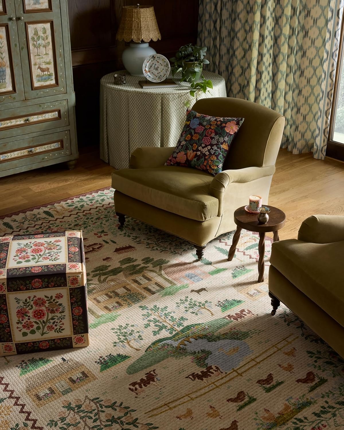 image:imageLoloi Rifle Paper Co Orchard Collection ORH05 NaturalMulti 26 x 116 Runner Rug Machine Washable Floral Vintage Inspired FarmhousePrintedLow PileSoftLiving RoomBedroomDiningCarpetAntique Ivory Multi
