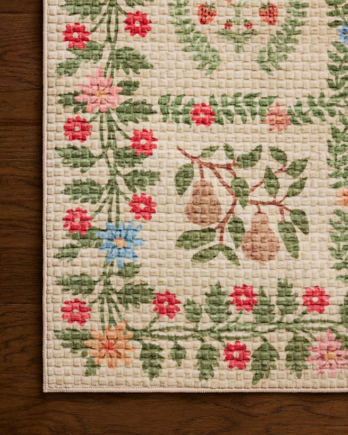 image:imageLoloi Rifle Paper Co Orchard Collection ORH05 NaturalMulti 26 x 116 Runner Rug Machine Washable Floral Vintage Inspired FarmhousePrintedLow PileSoftLiving RoomBedroomDiningCarpetBeige Multi