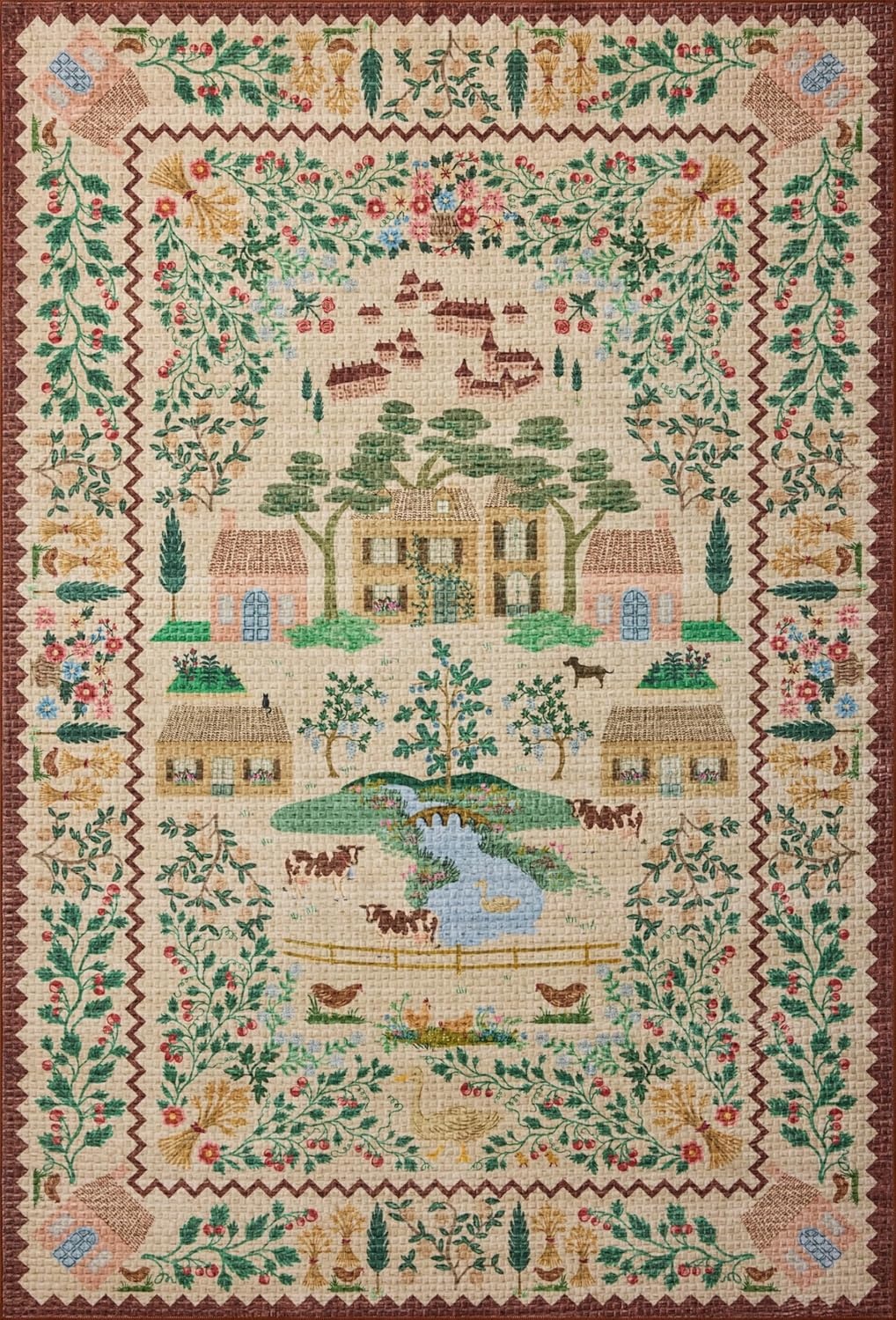 image:imageLoloi Rifle Paper Co Orchard Collection ORH05 NaturalMulti 26 x 116 Runner Rug Machine Washable Floral Vintage Inspired FarmhousePrintedLow PileSoftLiving RoomBedroomDiningCarpetAntique Ivory Multi