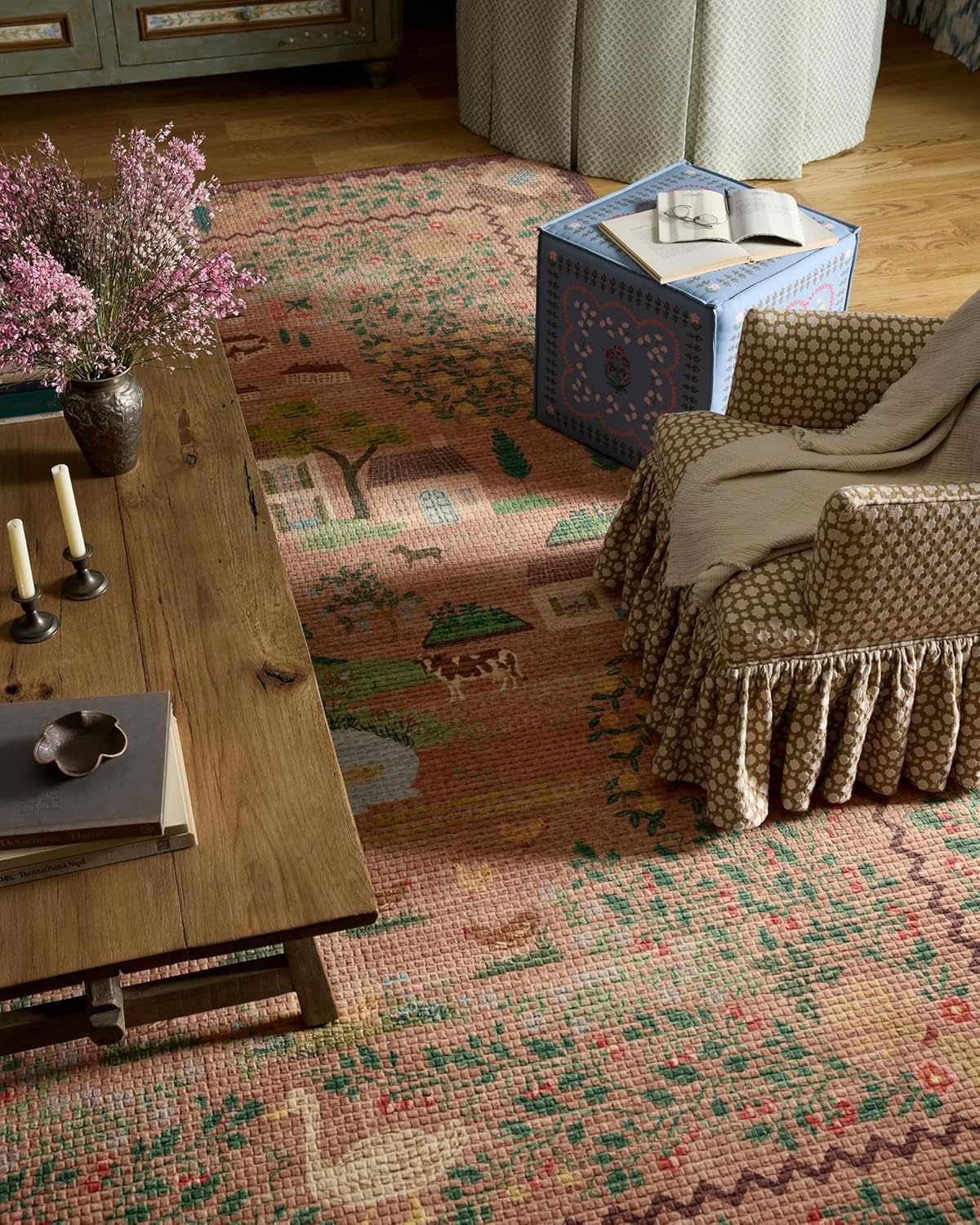 image:imageLoloi Rifle Paper Co Orchard Collection ORH05 NaturalMulti 26 x 116 Runner Rug Machine Washable Floral Vintage Inspired FarmhousePrintedLow PileSoftLiving RoomBedroomDiningCarpetMauve Multi