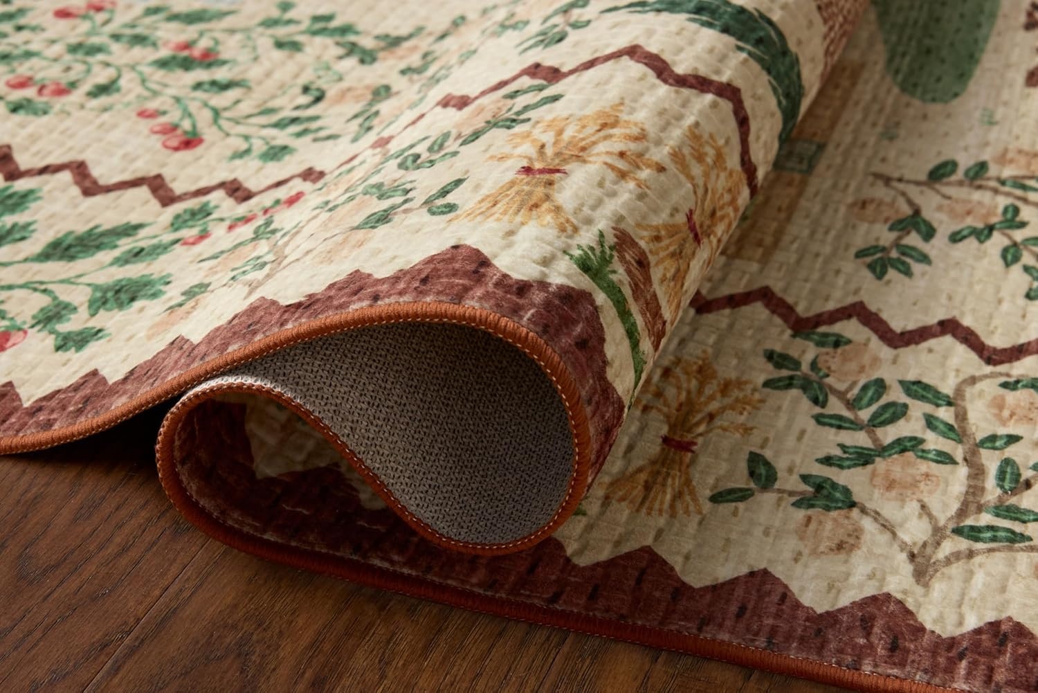 image:imageLoloi Rifle Paper Co Orchard Collection ORH05 NaturalMulti 26 x 116 Runner Rug Machine Washable Floral Vintage Inspired FarmhousePrintedLow PileSoftLiving RoomBedroomDiningCarpetAntique Ivory Multi