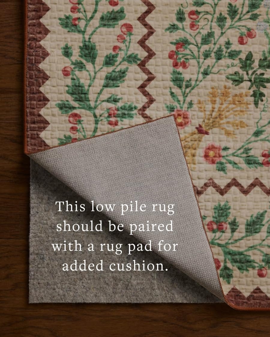 image:imageLoloi Rifle Paper Co Orchard Collection ORH05 NaturalMulti 26 x 116 Runner Rug Machine Washable Floral Vintage Inspired FarmhousePrintedLow PileSoftLiving RoomBedroomDiningCarpetAntique Ivory Multi