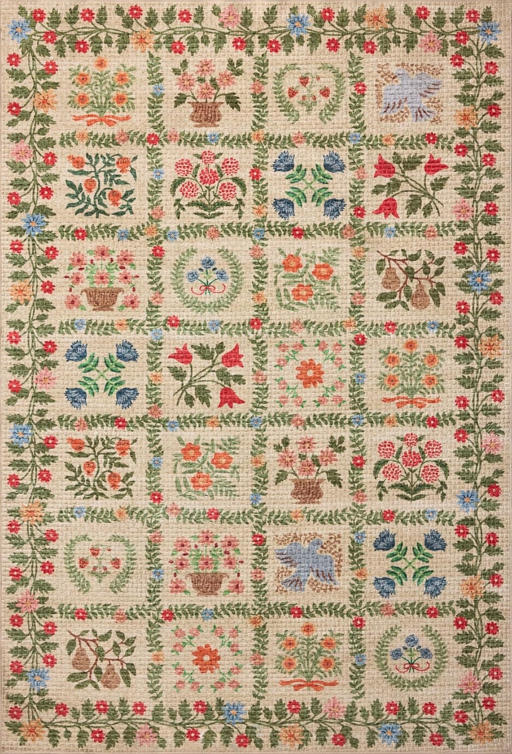image:imageLoloi Rifle Paper Co Orchard Collection ORH05 NaturalMulti 26 x 116 Runner Rug Machine Washable Floral Vintage Inspired FarmhousePrintedLow PileSoftLiving RoomBedroomDiningCarpetBeige Multi