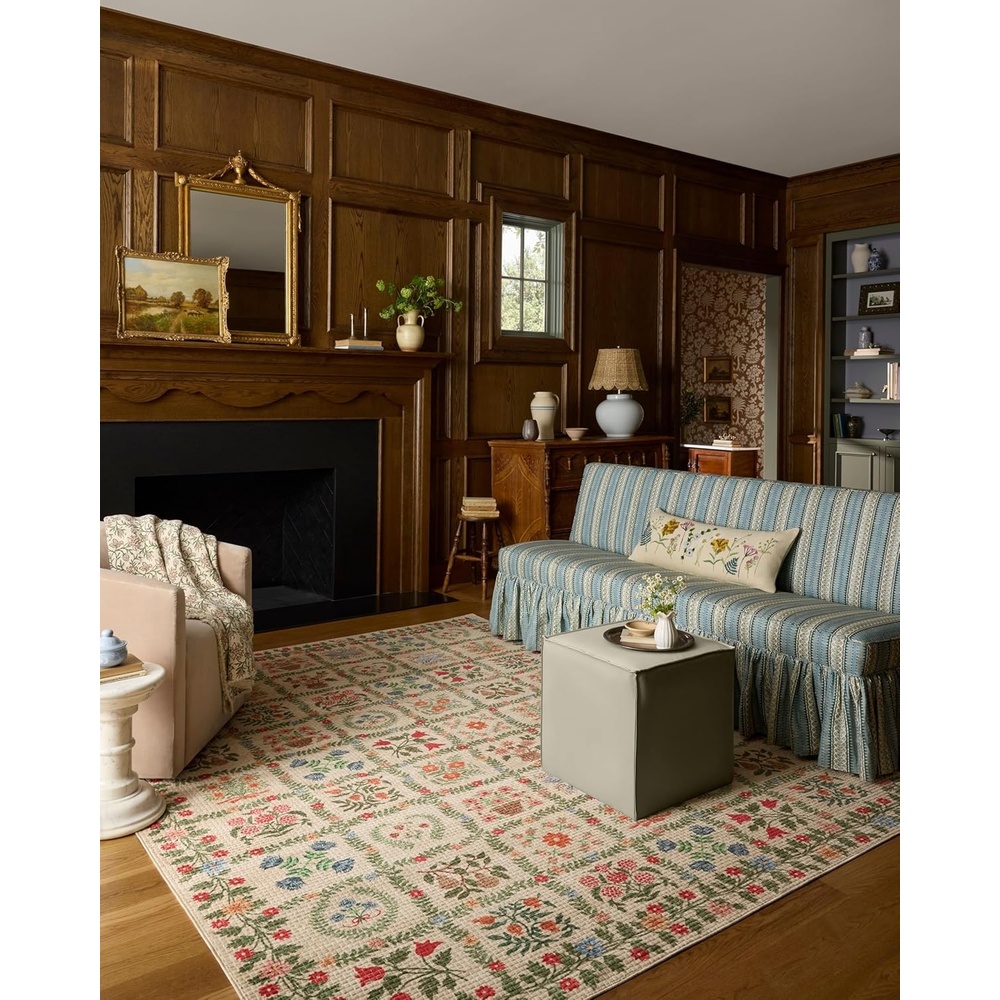 image:imageLoloi Rifle Paper Co Orchard Collection ORH05 NaturalMulti 26 x 116 Runner Rug Machine Washable Floral Vintage Inspired FarmhousePrintedLow PileSoftLiving RoomBedroomDiningCarpetBeige Multi