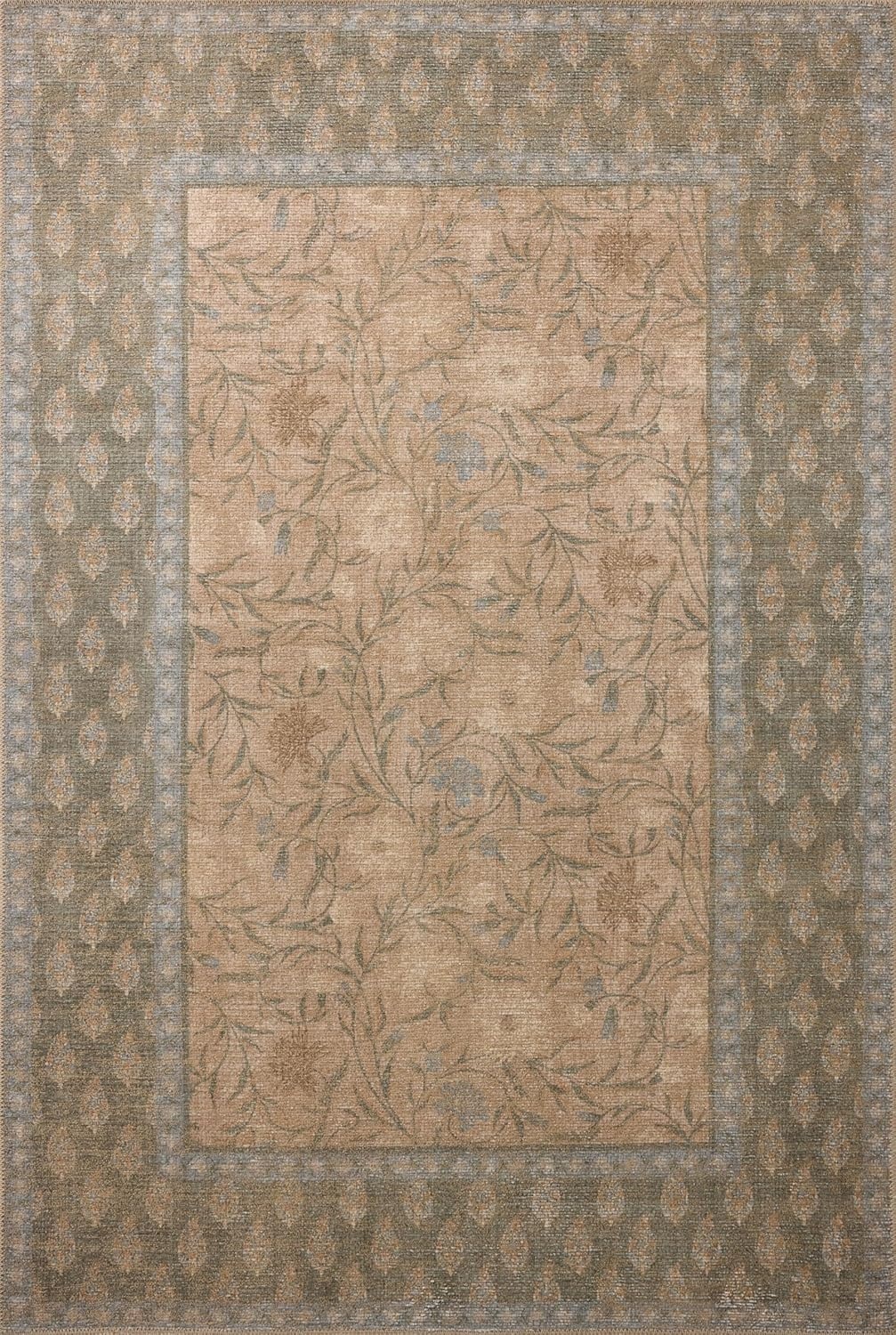 image:imageLoloi Rifle Paper Co Edinburgh Collection EDN03 NavyMulti 76 x 96 Area Rug Jute Natural Floral Vintage Inspired Low Pile Living Room Bedroom Dining Bedroom CarpetSand Green