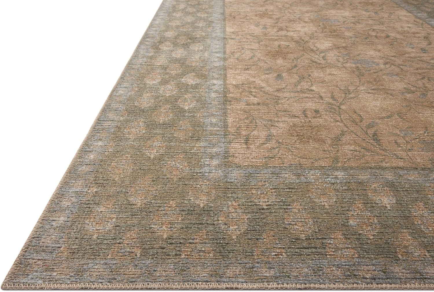 image:imageLoloi Rifle Paper Co Edinburgh Collection EDN03 NavyMulti 76 x 96 Area Rug Jute Natural Floral Vintage Inspired Low Pile Living Room Bedroom Dining Bedroom CarpetSand Green