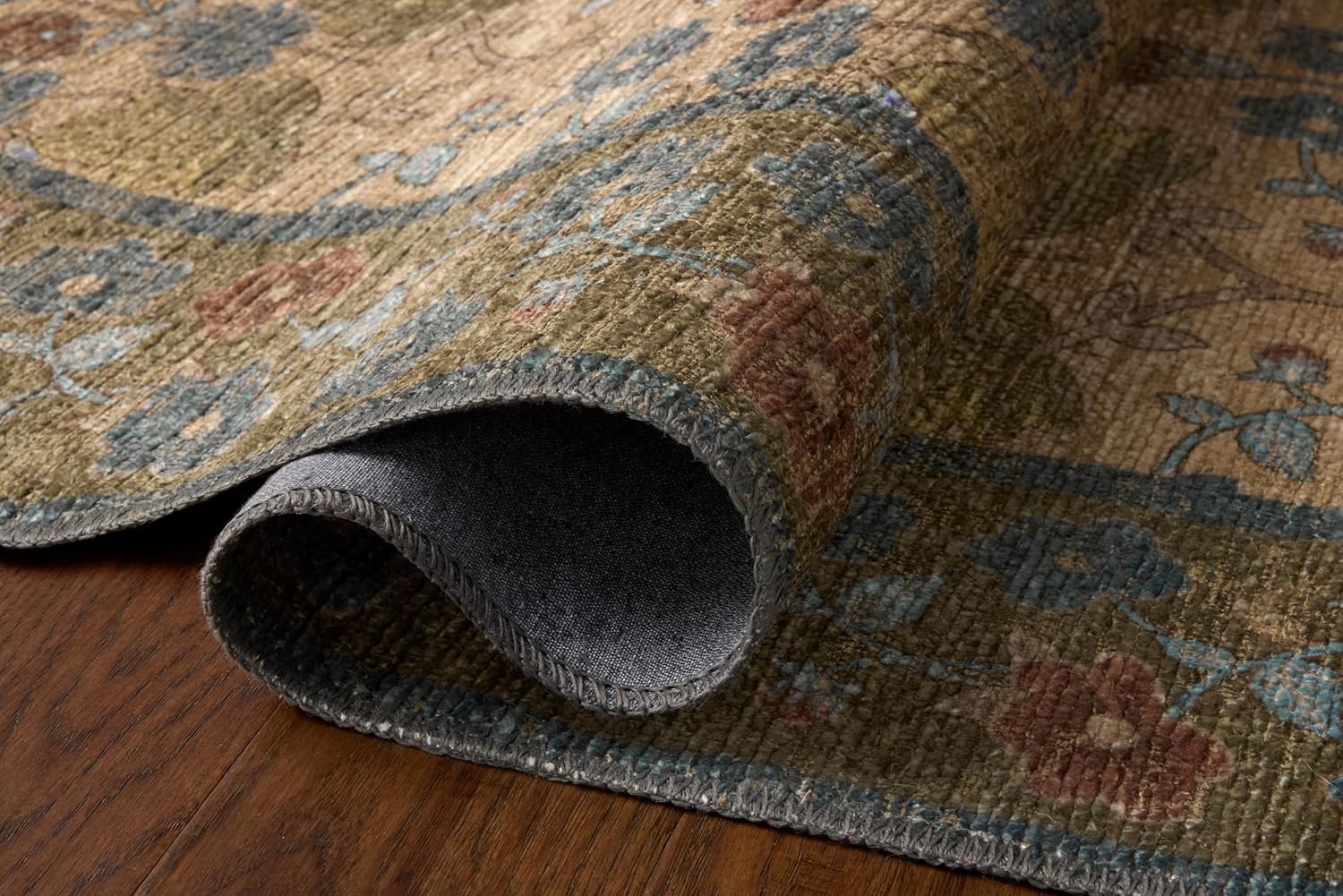 image:imageLoloi Rifle Paper Co Edinburgh Collection EDN03 NavyMulti 76 x 96 Area Rug Jute Natural Floral Vintage Inspired Low Pile Living Room Bedroom Dining Bedroom CarpetTan Olive