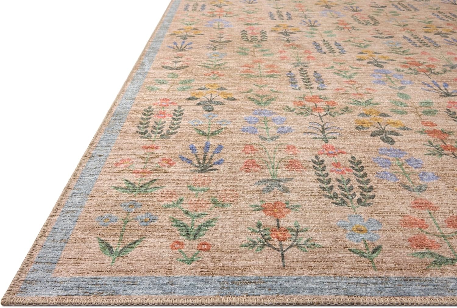 image:imageLoloi Rifle Paper Co Edinburgh Collection EDN03 NavyMulti 76 x 96 Area Rug Jute Natural Floral Vintage Inspired Low Pile Living Room Bedroom Dining Bedroom CarpetCream Multi