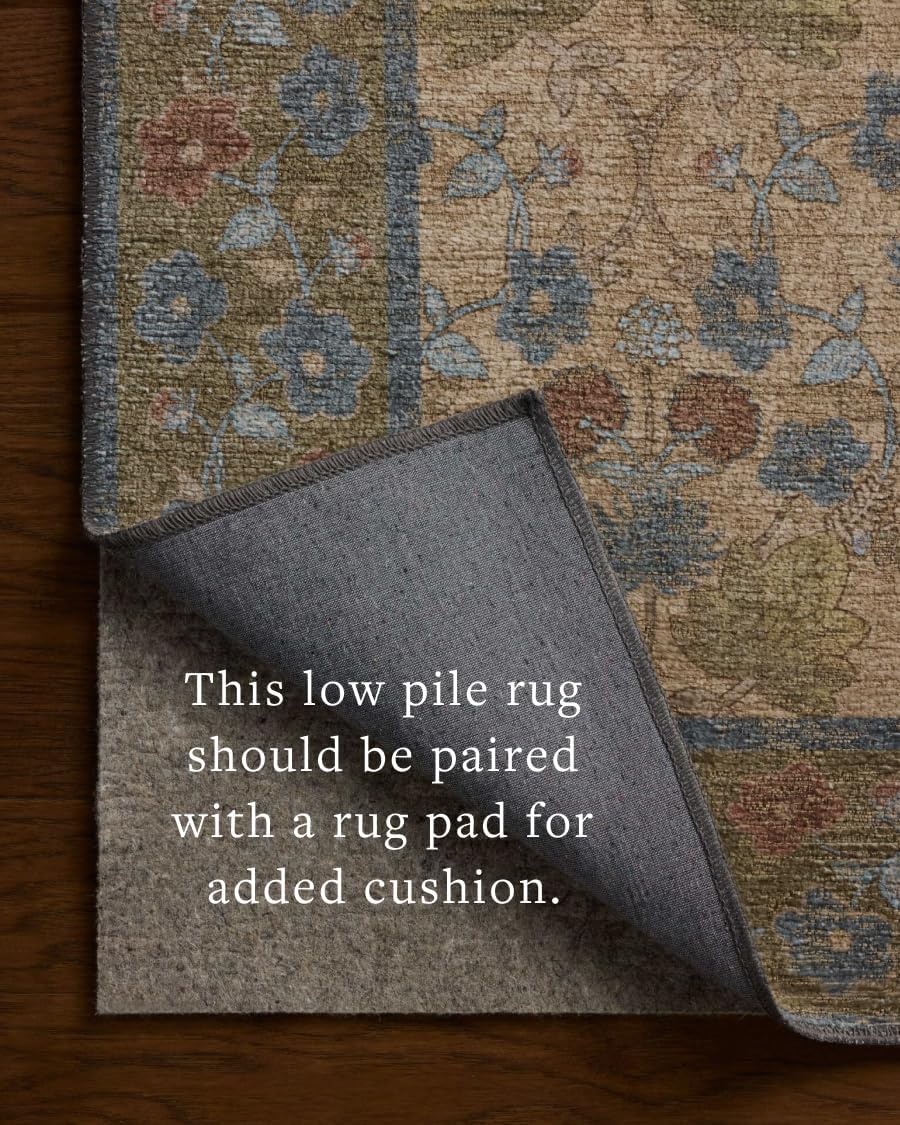 image:imageLoloi Rifle Paper Co Edinburgh Collection EDN03 NavyMulti 76 x 96 Area Rug Jute Natural Floral Vintage Inspired Low Pile Living Room Bedroom Dining Bedroom CarpetTan Olive