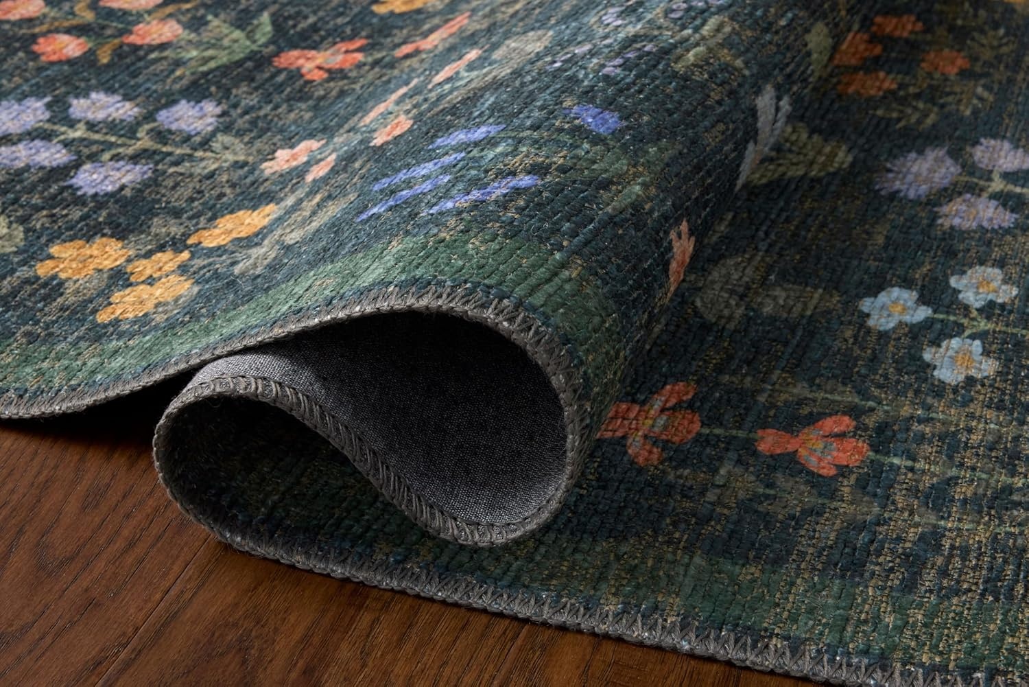 image:imageLoloi Rifle Paper Co Edinburgh Collection EDN03 NavyMulti 76 x 96 Area Rug Jute Natural Floral Vintage Inspired Low Pile Living Room Bedroom Dining Bedroom CarpetNavy Multi