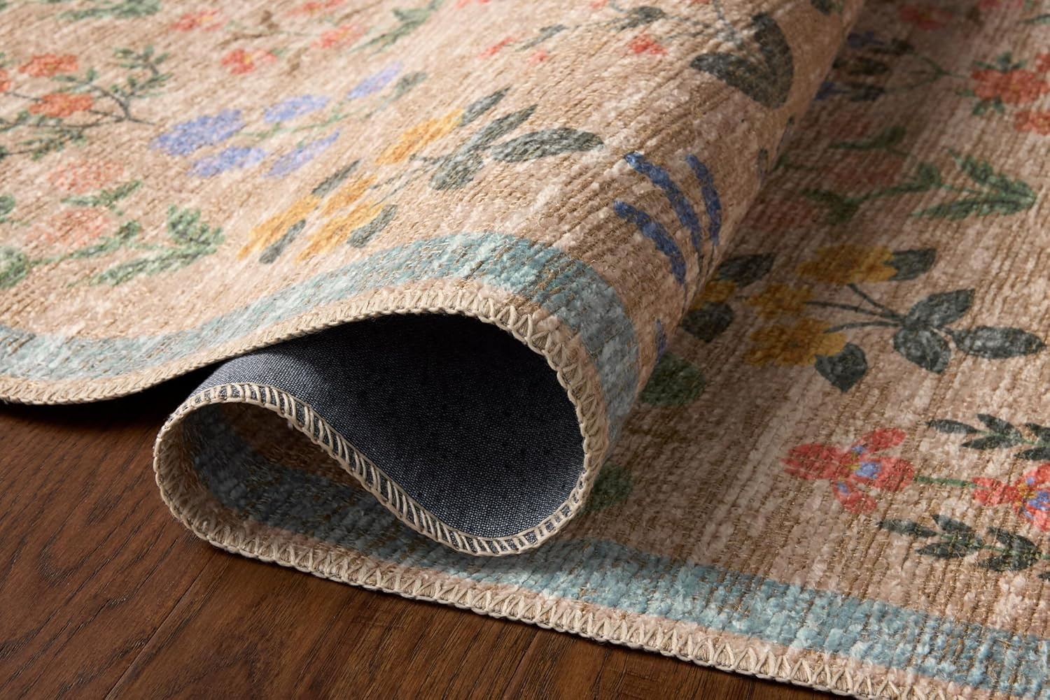 image:imageLoloi Rifle Paper Co Edinburgh Collection EDN03 NavyMulti 76 x 96 Area Rug Jute Natural Floral Vintage Inspired Low Pile Living Room Bedroom Dining Bedroom CarpetCream Multi