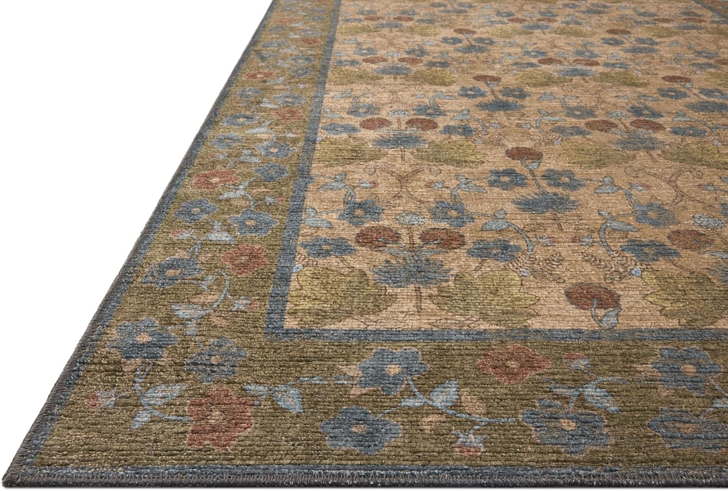 image:imageLoloi Rifle Paper Co Edinburgh Collection EDN03 NavyMulti 76 x 96 Area Rug Jute Natural Floral Vintage Inspired Low Pile Living Room Bedroom Dining Bedroom CarpetTan Olive