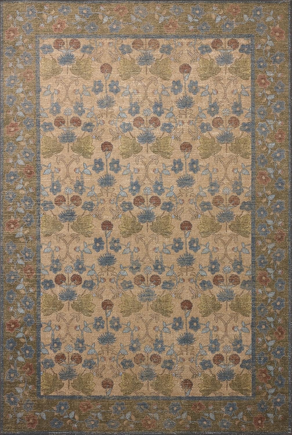 image:imageLoloi Rifle Paper Co Edinburgh Collection EDN03 NavyMulti 76 x 96 Area Rug Jute Natural Floral Vintage Inspired Low Pile Living Room Bedroom Dining Bedroom CarpetTan Olive