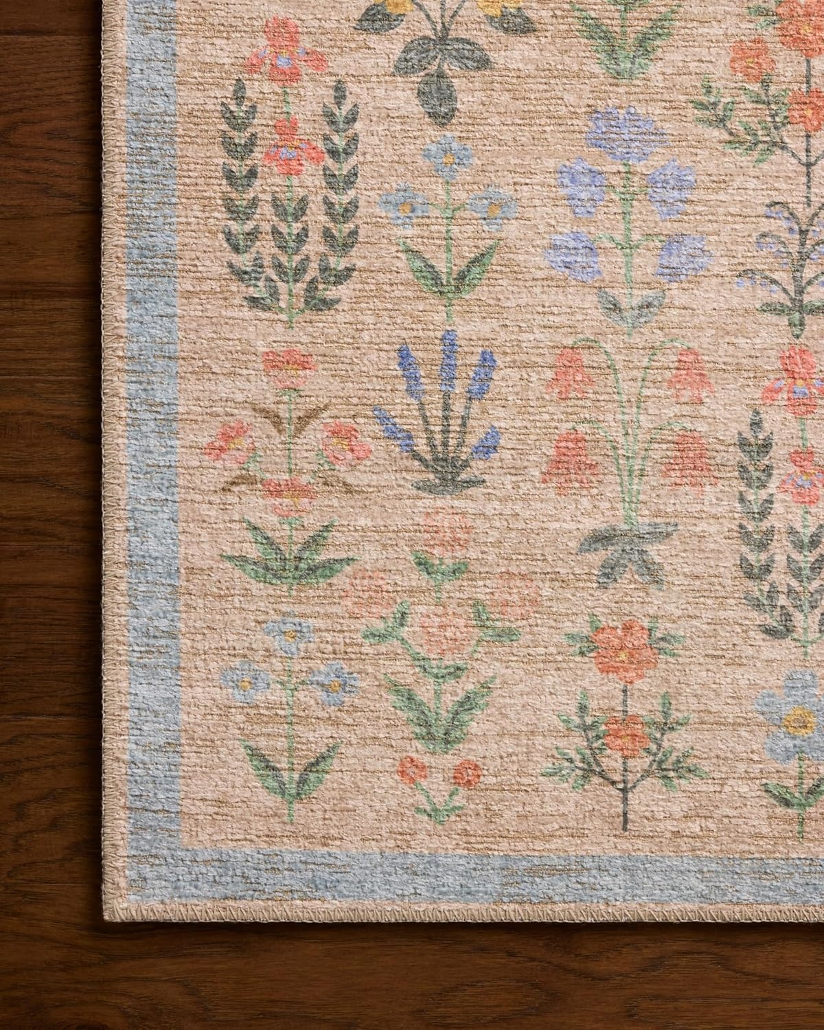 image:imageLoloi Rifle Paper Co Edinburgh Collection EDN03 NavyMulti 76 x 96 Area Rug Jute Natural Floral Vintage Inspired Low Pile Living Room Bedroom Dining Bedroom CarpetCream Multi