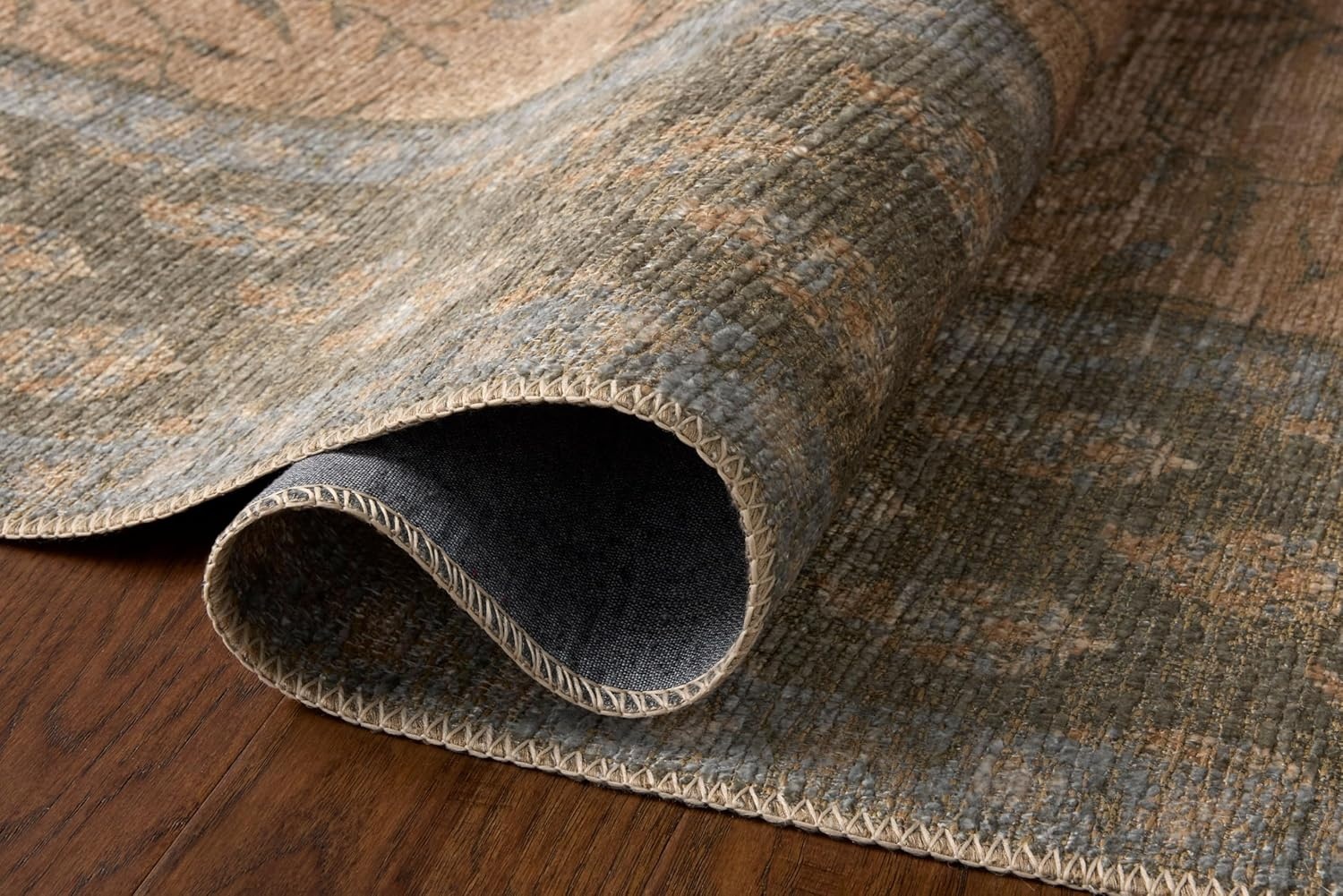 image:imageLoloi Rifle Paper Co Edinburgh Collection EDN03 NavyMulti 76 x 96 Area Rug Jute Natural Floral Vintage Inspired Low Pile Living Room Bedroom Dining Bedroom CarpetSand Green
