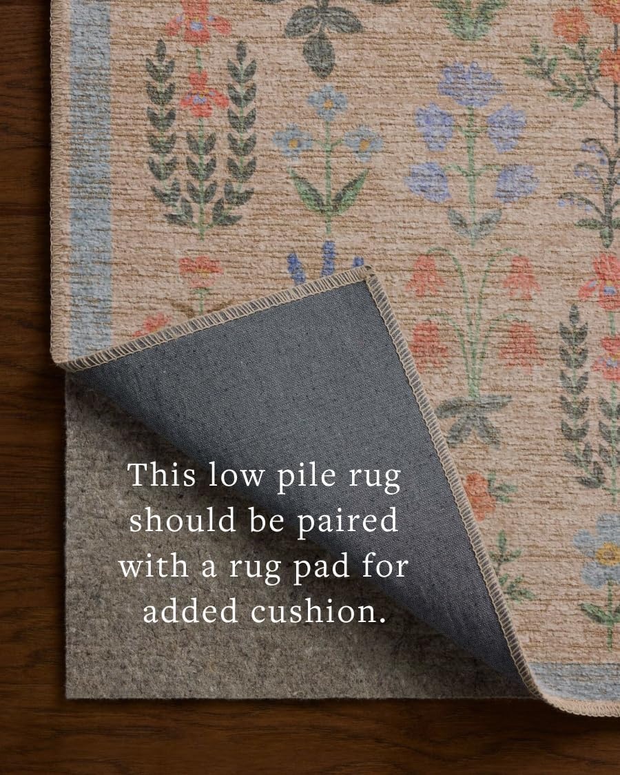 image:imageLoloi Rifle Paper Co Edinburgh Collection EDN03 NavyMulti 76 x 96 Area Rug Jute Natural Floral Vintage Inspired Low Pile Living Room Bedroom Dining Bedroom CarpetCream Multi