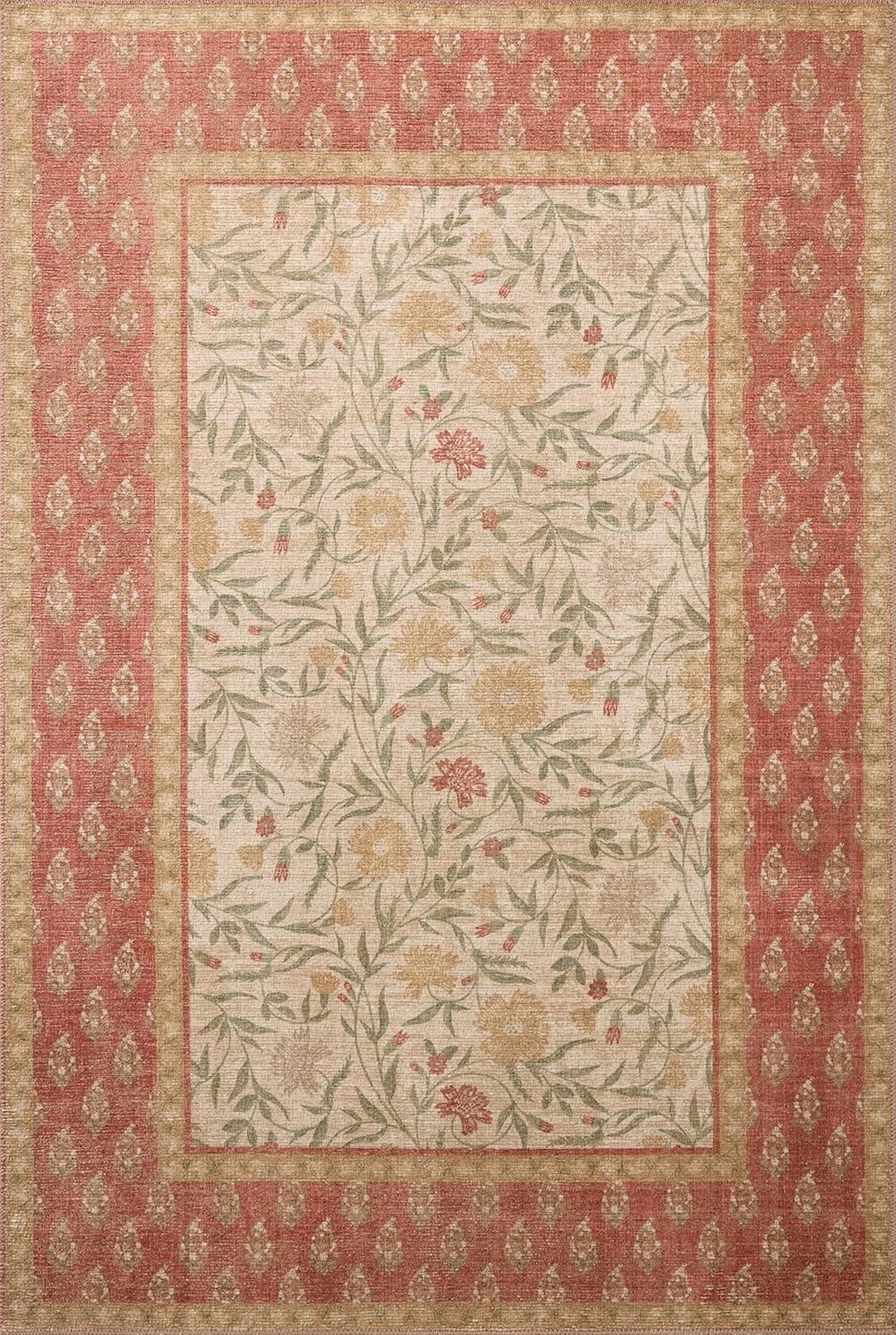 image:imageLoloi Rifle Paper Co Edinburgh Collection EDN03 NavyMulti 76 x 96 Area Rug Jute Natural Floral Vintage Inspired Low Pile Living Room Bedroom Dining Bedroom CarpetIvory Spice