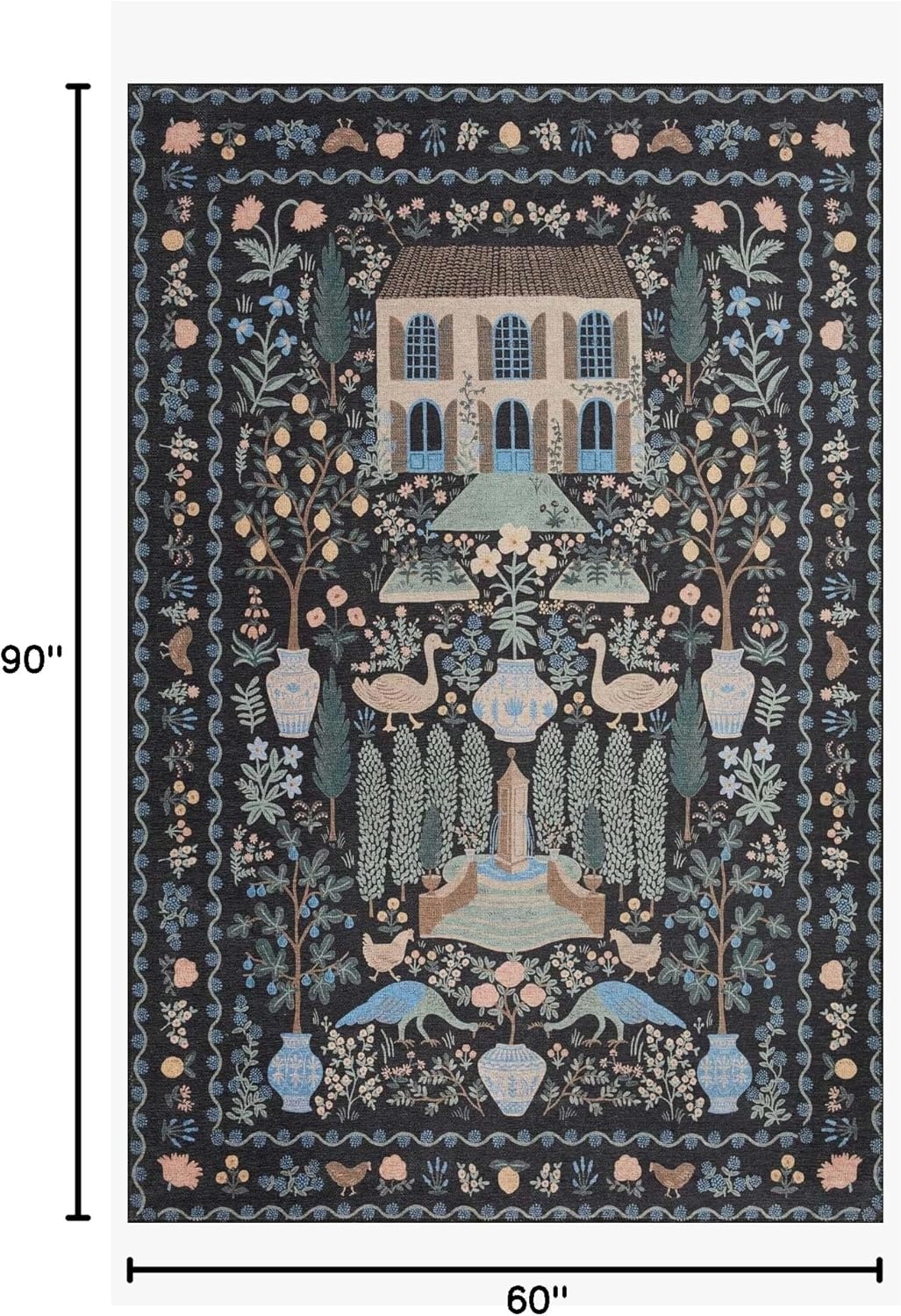 image:imageLoloi Rifle Paper Co Menagerie Black 50 x 76 Area Rug