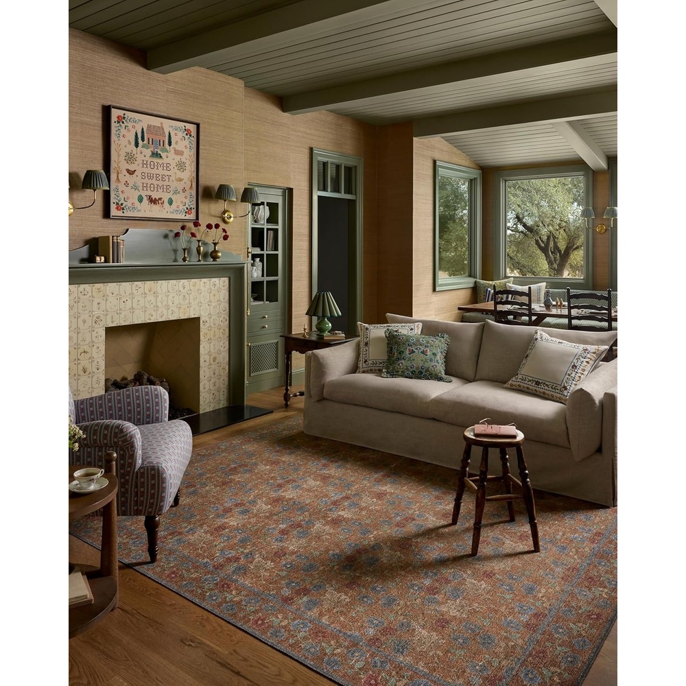 image:imageLoloi Rifle Paper Co Edinburgh Collection EDN03 NavyMulti 76 x 96 Area Rug Jute Natural Floral Vintage Inspired Low Pile Living Room Bedroom Dining Bedroom CarpetCinnamon Multi