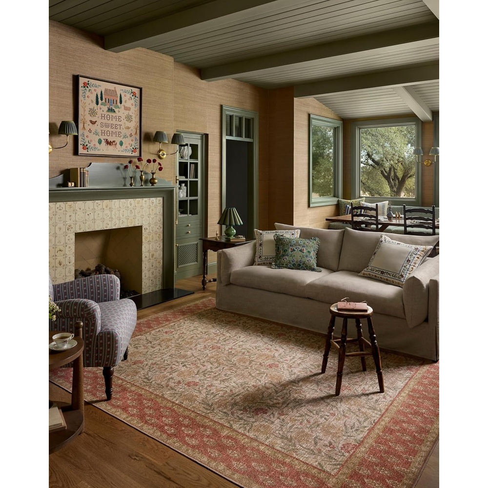 image:imageLoloi Rifle Paper Co Edinburgh Collection EDN03 NavyMulti 76 x 96 Area Rug Jute Natural Floral Vintage Inspired Low Pile Living Room Bedroom Dining Bedroom CarpetIvory Spice